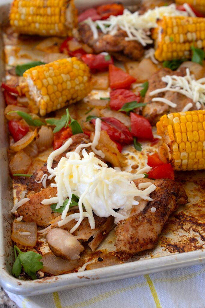 chicken with sour cream and cheese sheet pan dinner