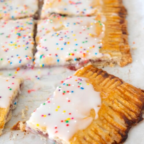 giant pop tart on a sheet pan cut into squares