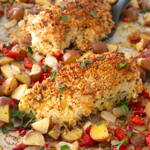 sheet pan parmesan chicken with potatoes
