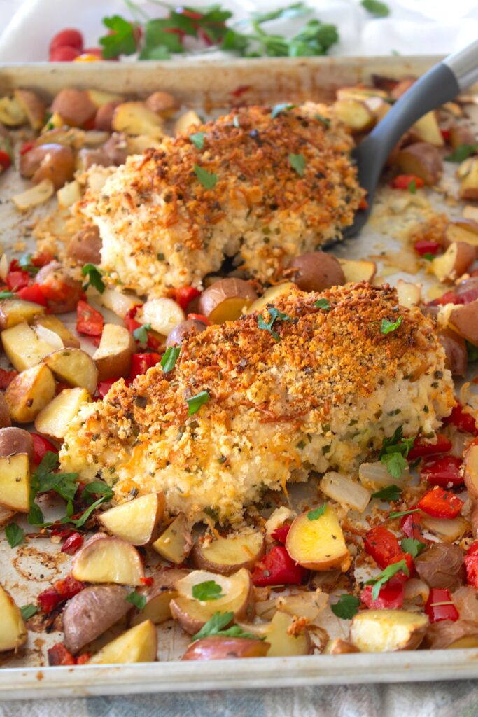sheet pan parmesan chicken with potatoes
