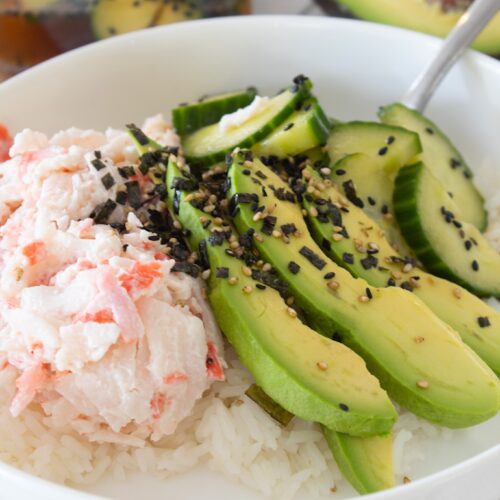 side view of California sushi bowl