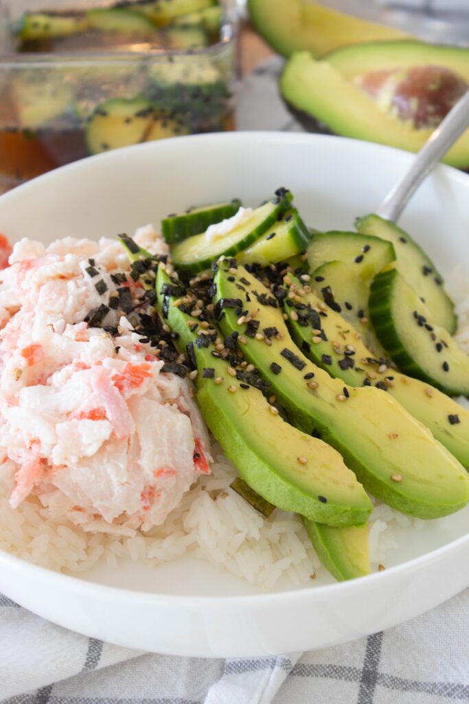 side view of California sushi bowl