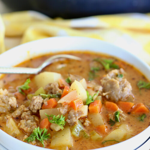 Sausage Potato Soup served in a bowl