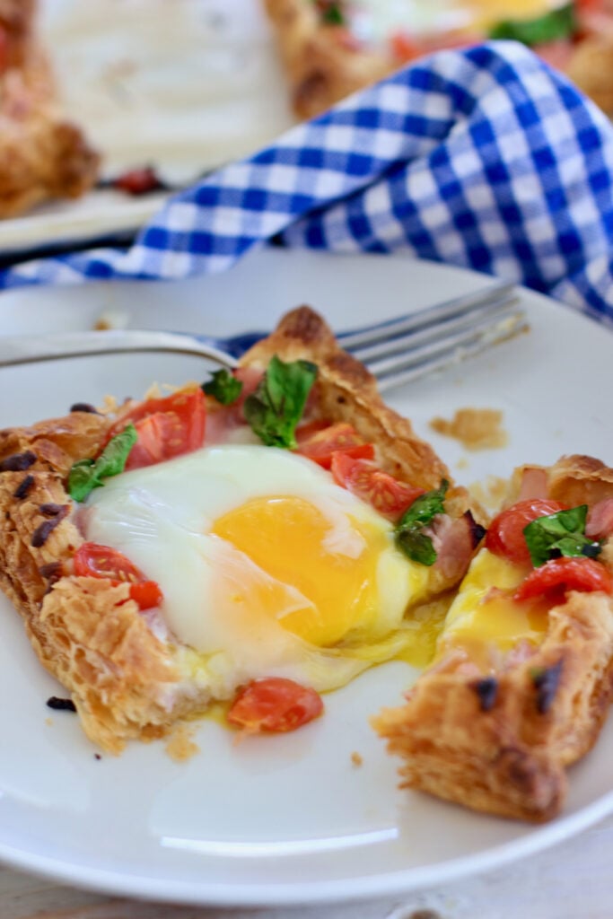 Eggs in Puff Pastry on a white plate