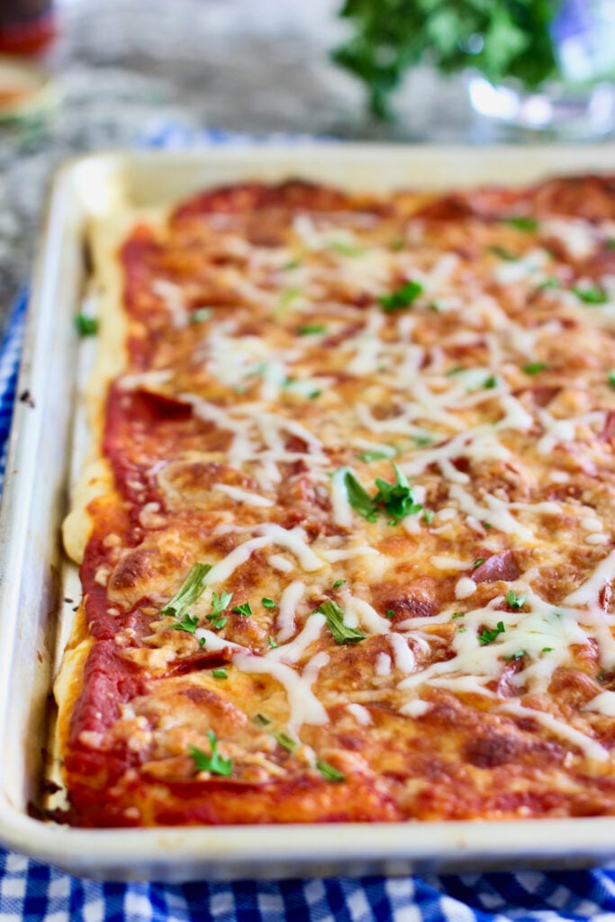 pizza on a large sheet pan